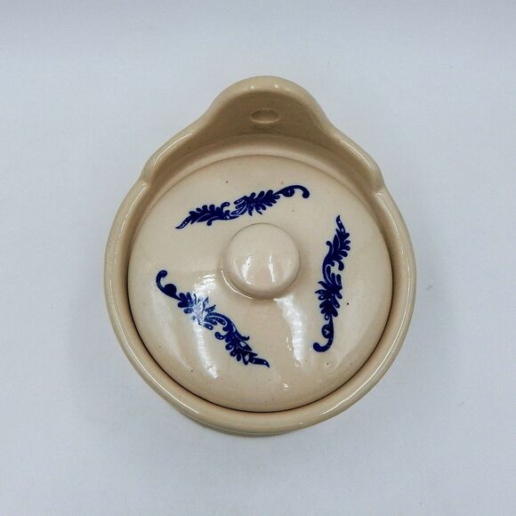 Stoneware Blue Onion Wall Salt Cellar Pig Crock Lid Cobalt Hanging Taiwan - Picture 5 of 12